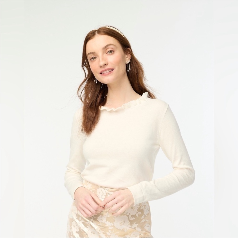 🔥🔥🔥NEW J. Crew Cotton Ruffleneck Sweater - Picture 2 of 6